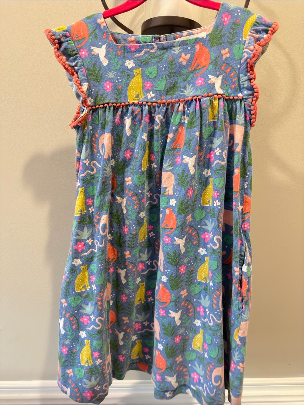 Mini Boden Blue Floral & Animal Print Cotton Dress